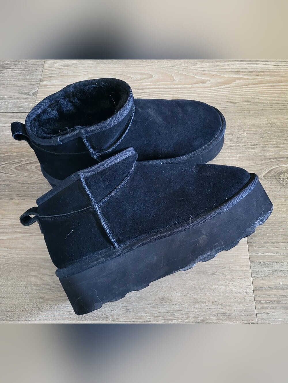 CUSHIONAIRE Black Genuine Suede Platform Mini Ankle Boots